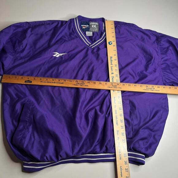 Vintage Reebok Purple Pullover Windbreaker Jacket Men’s XXL – V-Neck Lined Nylon - Picture 4 of 7